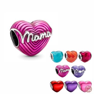 China Cute New Metal Pink Purple Heart Mother Pendant 925 Sterling Silver Original Pandoras Bracelet DIY Jewelry Holiday Gift for sale