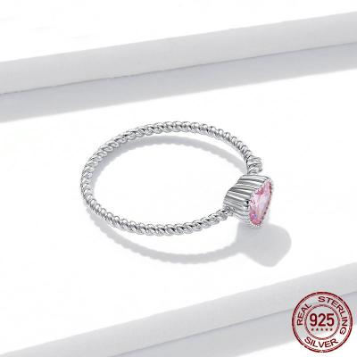 China CLASSIC Wholesale geometric sterling silver pink love ring s925 platinum plated heart shaped zircon fashion ring bracelet for sale