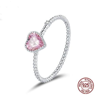 China CLASSIC Wholesale geometric sterling silver pink love ring s925 platinum plated heart shaped zircon fashion ring bracelet for sale