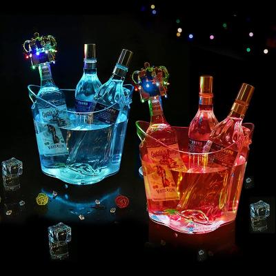 China Bar Viable High Quality Party Ktv Oval Shape Led Wine Vodka Whiskey Champagne Buckets Acrylic Plastic Ice Luxury Flashing Bucket for sale