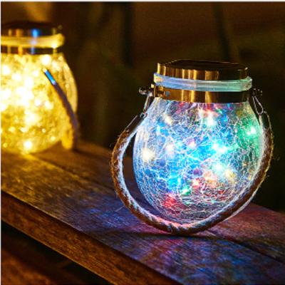 China Solar Mason Jar Lights Patio Garden Waterproof Lanterns Outdoor Decoration Wedding Hanging Glass Bottle Solar Mason Jar Lights Light Warm Crackle for sale