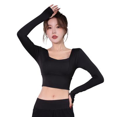 China Women's crop quick dry tight active breathable short sleeve moisture wicking fitness yoga t-shirt long wear for sale