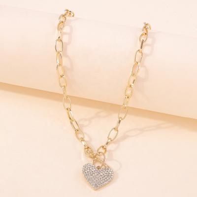 China Environmental friendly fashion jewelry 2021ladies 18k gold plated chained necklace women charm tasty initial diamond choker heart pendant for necklace for sale