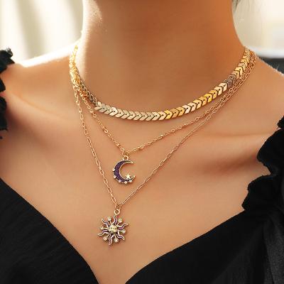 China Trendy Hiphop Moon Fashion Multilayer 2021 Necklace Set 18k Gold Plated Chain Pendants For Necklace Layered Jewelry Choker Women for sale