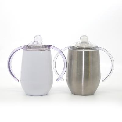 China 2021 hotsale 10oz Disposable Stainless Steel Baby Sippy Cup With Spout Egg Shape Tumbler With Double Handle for sale