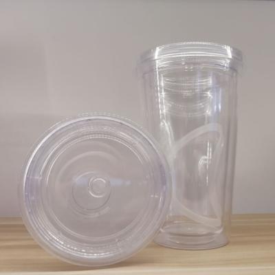 China Wholesale Customized Sustainable New Double Wall 16oz Plastic Water Tumbler With BPA Free Reusable Plastic Cup With Lid And Straw for sale