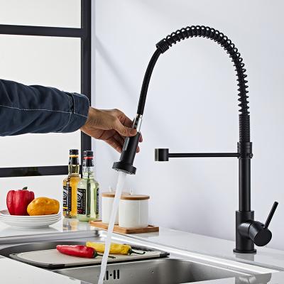 China Thermostatic Faucets Single Handle Hole Matte Black Pull Down Spring Kitchen Sink Faucet With Faucet Hole Cover Kitchen Sink Faucet For Sink for sale