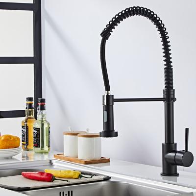 China Sense Faucets Matte Black Kitchen Faucet Solid Brass Single Lever Pull Down Sprayer Spring Kitchen Sink Faucet for sale