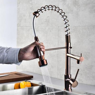 China Sense Faucets Premium Quality Single Spring Handle Pull Down Kitchen Sink Faucet With Sprayer Pull Out Rose Gold Kitchen Faucet for sale