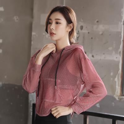 China New Gym Sports Jacket Women Yoga Running Antibacterial Loose Hooded Fitness Long Sleeve T-Shirt for sale