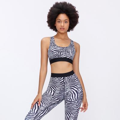 China 2021 SMART FABRIC Zebra-stripe Print Fitness Sports Tops Shock Proof Yoga Tops With Bra Padded Quick Dry Hot Sexy Yoga Bra for sale