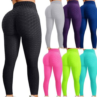 China 2021 Antibacterial Women's High Waist Yoga Pants Tummy Control Booty Leggings Workout Scrunched Butt Running Lift Textured Tights for sale