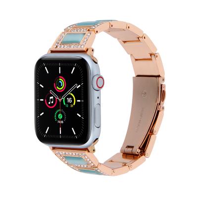 China 2021 New Design Jade Gem Bracelet Jewelry Jade Gem Bracelet Stainless Steel Band For Apple Watch 44 42 40 Women Ethnic Link Band 38mm for sale