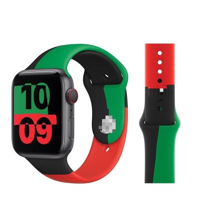 China Hot Sale Pan-Africanism Supporter Flag 2021 New Black Unity Sport Inspired Symbolic Band For Apple Watch 6 5 4 3 2 1 Se 44 ​​40 42 38mm Silicone Strap With Strap Closure Pin-and-tuck for sale