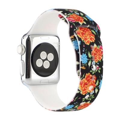 China 2022 Winter 45mm Young Pattern Silicone Sport Floral Band 41mm For Apple Watch 7 6 Se Strap Watch Accessories Women Christmas Gift for sale