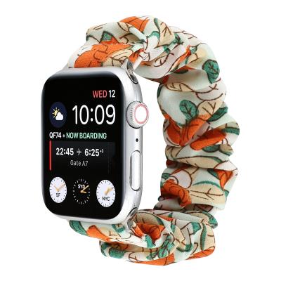 China With Matching Girl Headband Hot Summer Flower Pattern Scrunchies Loop For Apple Watch Series 1 To SE 6 Headband Strap Bands 38 42 44 40 Girls Watch Accessory for sale