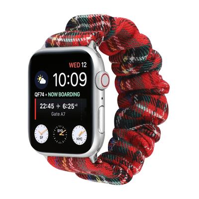 China With 2021 Vintage Grid Pattern Design Scrunchies Cotton Headband Strap For Apple Watch Series Se 6 Band 38MM Elastic 44 40 42 Women Girl Wristband for sale