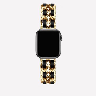 China Unique Classy Vintage Stainless Steel Leather Chain Strap Straps Bands For Apple Watch SE Series 6 44mm 42mm New The 40mm Watch Band for sale