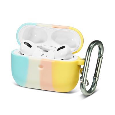 China 2021 Fashion Women Anti-lost and Protective Case Girl Spelling Color Stripe Pattern Silicone Rubber Case Cover for Airpods pro 3 2 1 with Metal Hook for sale