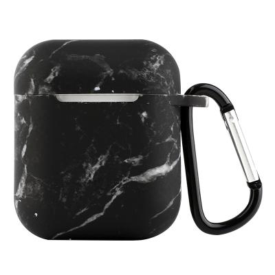 China Anti-lost Protective Case with Hook Fashion Marble Pattern Silicone Rubber Case for Airpods 2 and 1 Protective Cover Accessory with Metal Hook Key Chain for sale