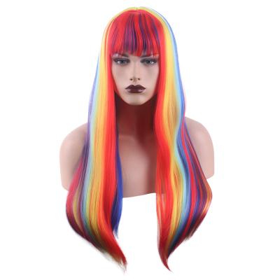 China Long Straight Colorful Gradient Hair Rainbow Colors Cosplay Comic Hair Halloween Wig High Temperature Silk Anime Wigs for sale