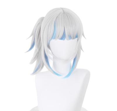 China Body Wave Osseoca Gawr Gura Cosplay Wig Soft White Silver Blue 35cm Highlight Wig for sale