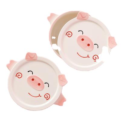 China Viable Cartoon Cute Animal Design Double Ears Scald Proof Ceramic Noodle Bowl Soup Bowl With Lid for sale