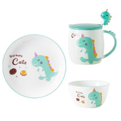 China Cartoon Kids Cartoon Little Dinosaur Ceramic Dinnerware Set for sale