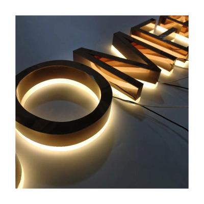 China Simple commercial wall sign office stainless steel metal backlit 3d illuminated signage letter led signboard for sale