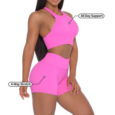 China Breathable Gym Yoga Wear 2 Piece Sports Bra Shorts Women Bike Shorts Yoga Fitness Short Pants for sale