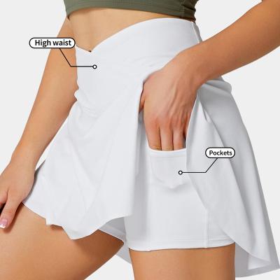 China Breathable Women Sport Short Skirt Yoga Fitness Wear Naked Feel Safety Lining Safety Liner Tennis Golf Skirt With Pocket for sale