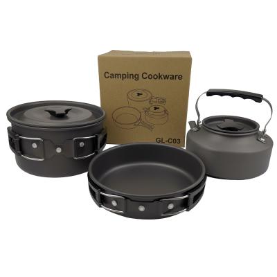 China Suitable for Rise In The Wild Pot Pan Kettle Nonstick Lightweight Camping Cookware Set For Outdoor Picnic Backpacking Camping for sale