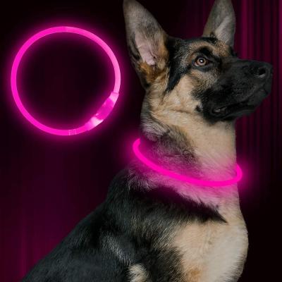 China Pet Safety Night Walking USB Rechargeable TPU Adjustable Glowing Light Up LED Dog Collar Light for Dogs Pet Night Safety Walking in Dark for sale