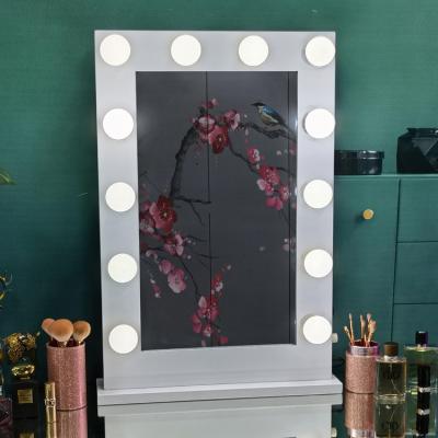 China Hollywood Vanity Mirror 12 Strips Makeup Lights Dimmer Lighted Led Bulbs Mirror With Lights for sale