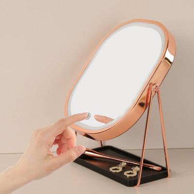 China Personalized Rechargeable Mini Touch Screen Storage Mirror 360 Rotating Beauty Stand Makeup Mirror With Led Light for sale