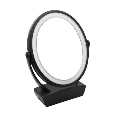 China Personalized Round Shape Black Double Sided 5X Magnifying LED Lighted Desktop Makeup Mirror for sale