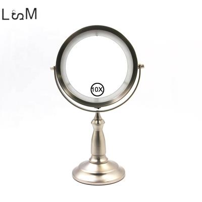 China Desktop Mirror Makeup Round Metal Led 20x Magnification Double Sided Custom Size Mirror for sale