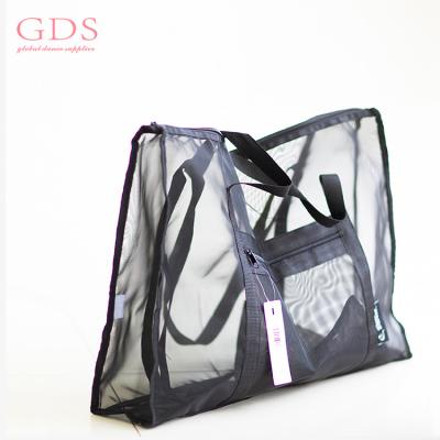 China Durable Black Mesh Dance Bag With Shoe Shoulder Compartments for sale