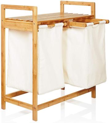 China Contemporary Bamboo Two Piece Double Hamper Foldable Storage Laundry Hamper for sale