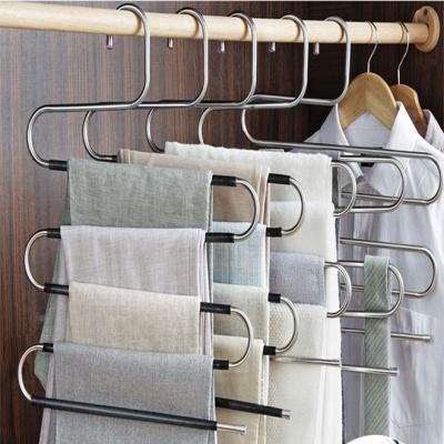 China Non Drying Contemporary Non Slip Universal 5 Layer Storage Hanger Pants Magic Pants Rack for sale