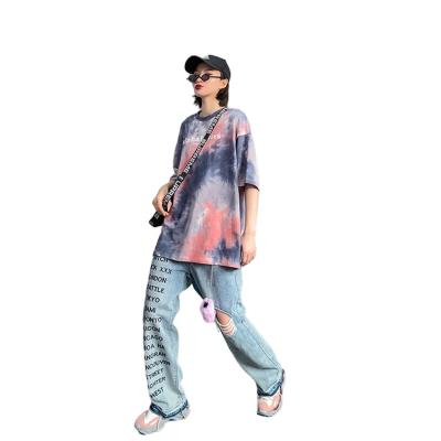 China Sustainable New Korean Tie Dyed Printed Letters Short Sleeved Women Wear for sale