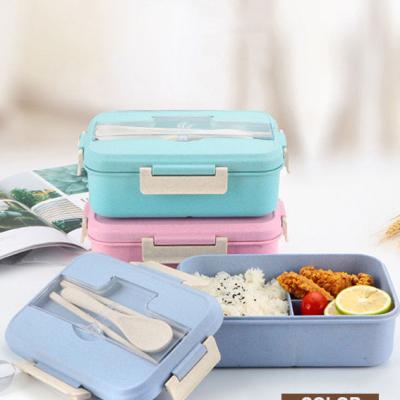 China Food Grade 100% Plastic Microwave Cutlery Safe Biodegradable Wheat Straw School Bento Lunch Box Multiple for sale