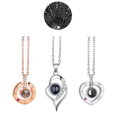 China New Stainless Steel Rose Gold /silver 100 Languages ​​Romantic Love Memory Wedding Necklace I Love You CLASSIC Projection Pendant Necklace for sale