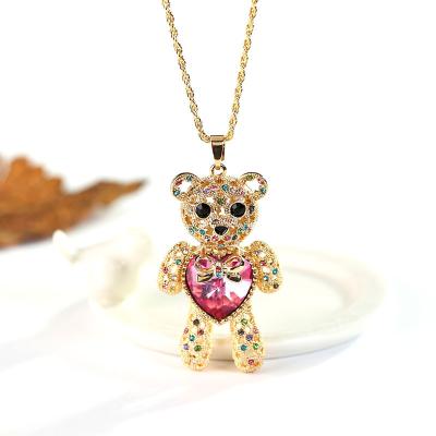 China Cute in stock! Best Gift For Lovers Wholesale 2020 Unique Present Gold Plated Love Heart Bear Crystal Long Necklace for sale