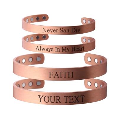 China TAOXI CLASSIC White Adjustable Cuff Bracelet Set Engraved Name Wholesale Personalized Custom Magnetic Copper Bracelet Couples Bracelets for sale