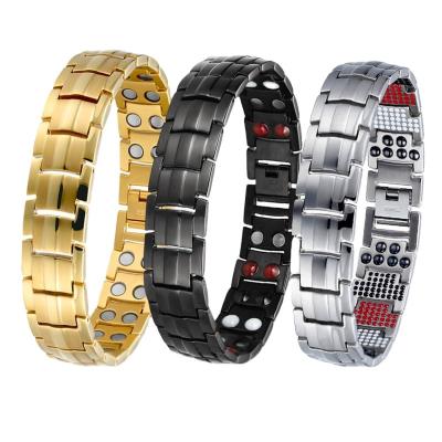 China 2022 TAOXI Luxury Gold Plated Bracelet Homme Wholesale Germanium Ion Energy Pure Titanium Jewelry Environmental Friendly Magnetic Bracelets for sale