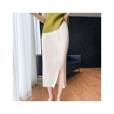 China Counter Sustainable Quality 2022 spring and fashion all-match temperament summer pleated casual commuter front side split skirt for sale