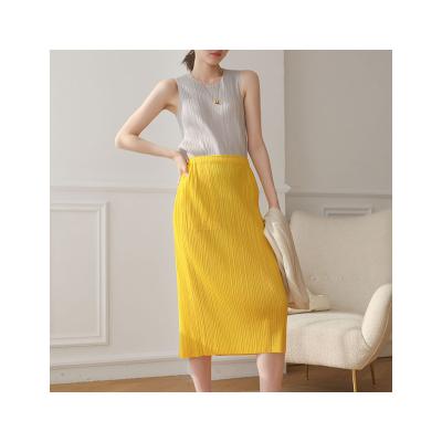 China Viable the new style of 2022 autumn and summer spring and summer Institut is slightly mid-waist temperament slit age-reducing mid-length skirt for sale