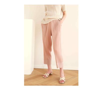 China 2022 high quality fold semi elastic double edge fly button waist women pants QUICK DRY integral pants for sale