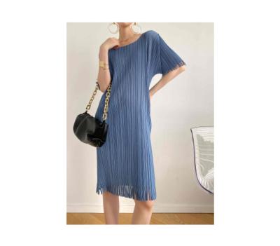 China 2022 New Stain Breathable Quick Hot Sale Fashion Ladies Fringe To Style Short Sleeve Summer Casual Pleated Dress for sale